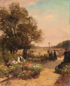 Gilbert Vibert Gabriel Quai Aux Fleurs paisaje pintor belga Alfred Stevens Impresionismo Flores Pinturas al óleo
